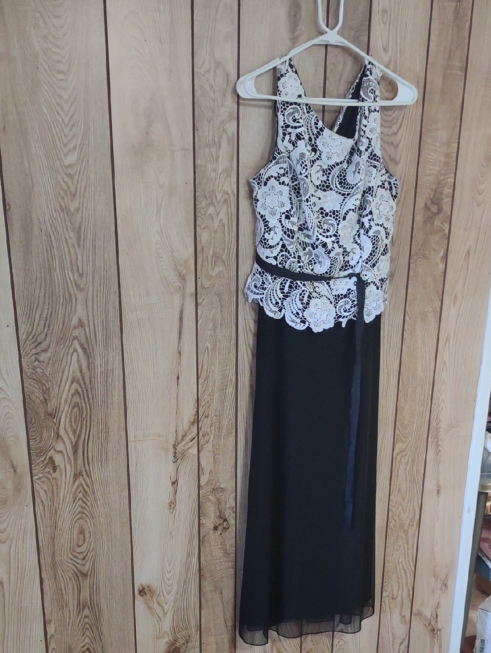 Alex Evenings Black Maxi Dress with White Lace Overlay